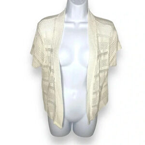 Jason Maxwell Open Knit Cardigan Size L - Ivory, Short Sleeve